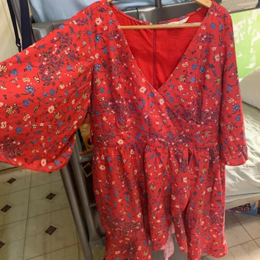 Red floral dress